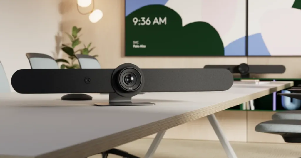 Logitech Rally Bar put on the table