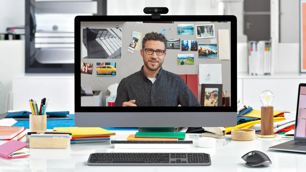 Logitech Brio wide angle webcam.
