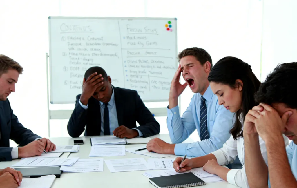 people feel exhausted during a meeting