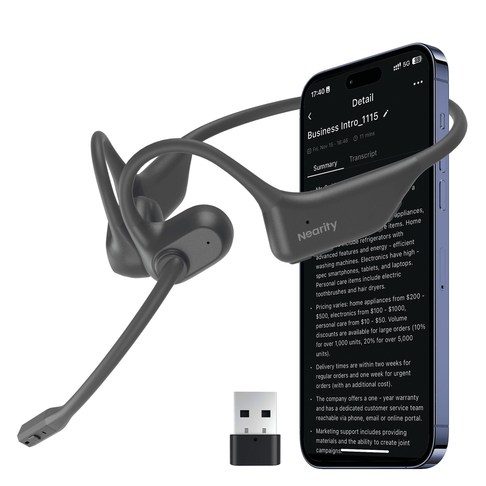 Wireless Transcription Headset​ GPT Powered AI Note Taker MemPod Pro 2S