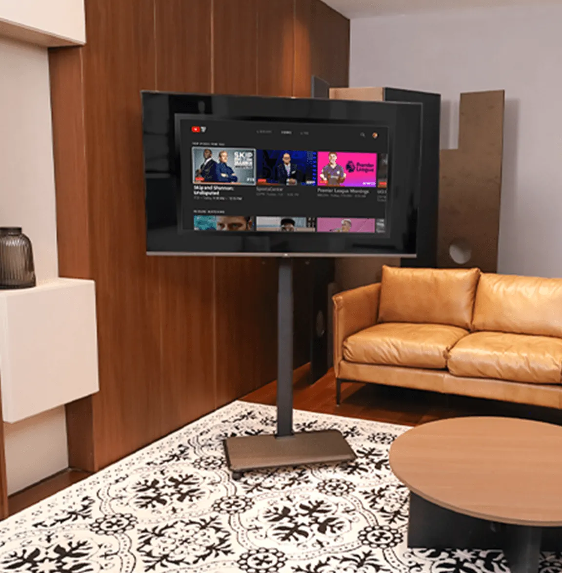Mobile television cart with wheels for bedroom