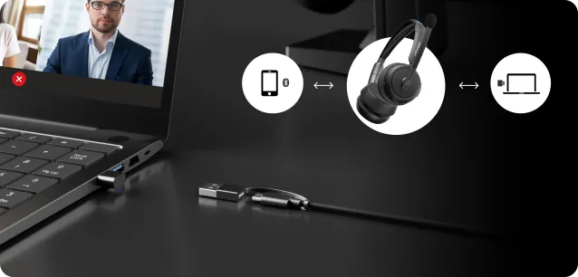 Bluetooth noise cancelling headset with mic featuring multipoint connection and USB dongle for work - Nearity