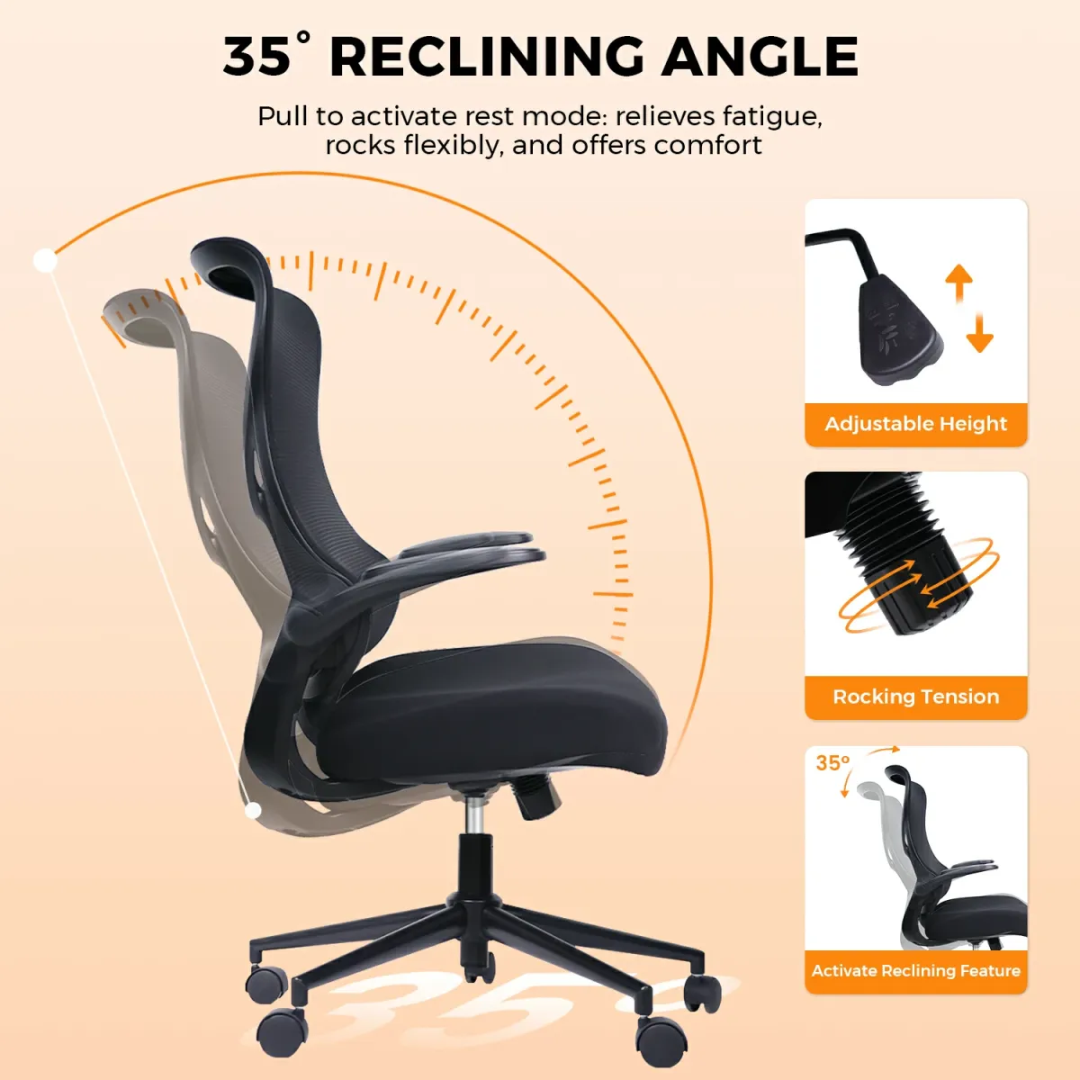 35° reclining angel for small office chair
