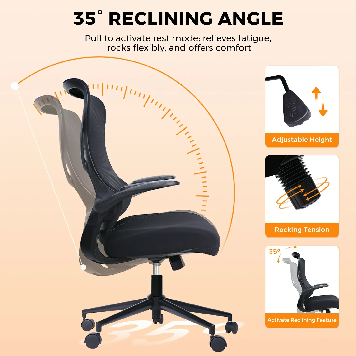 35° reclining angel for small office chair