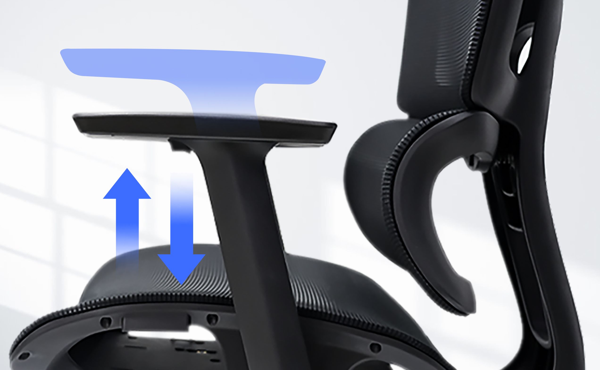 An ergonomic chair with adjustable armrests