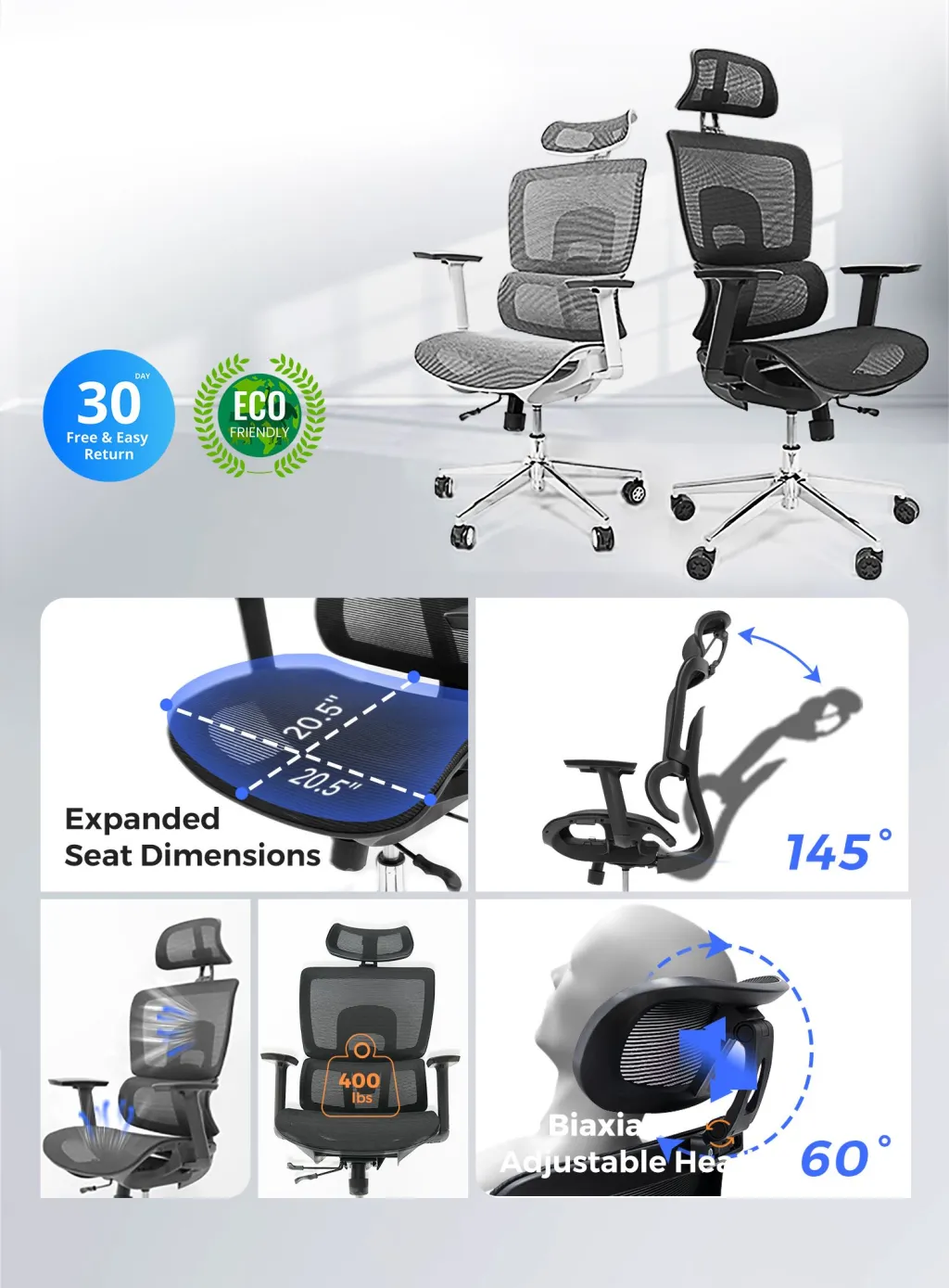 The features of a ergonomic office chair