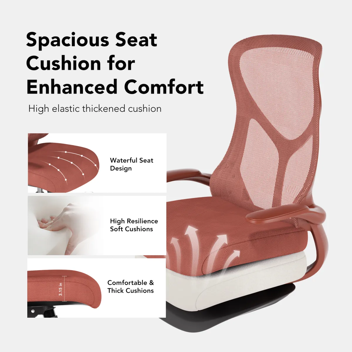 Spacious seat cushion for the desk chair for small desk