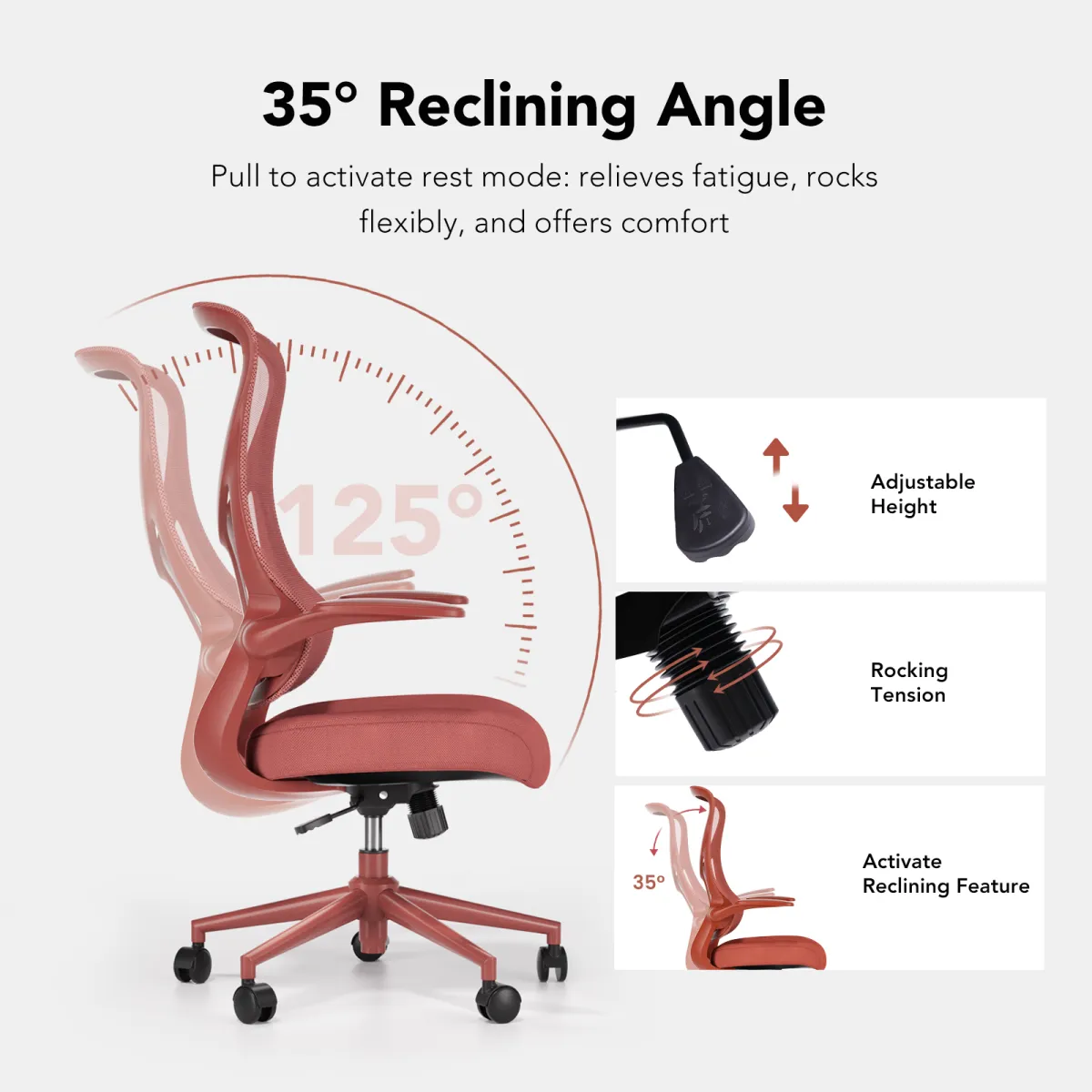 35 degree reclining angle of a desk chair for small desk