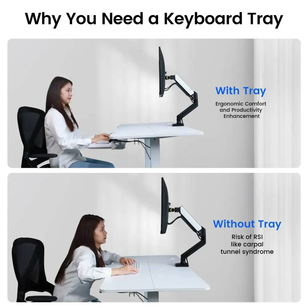 A woman using under desk keyboard tray