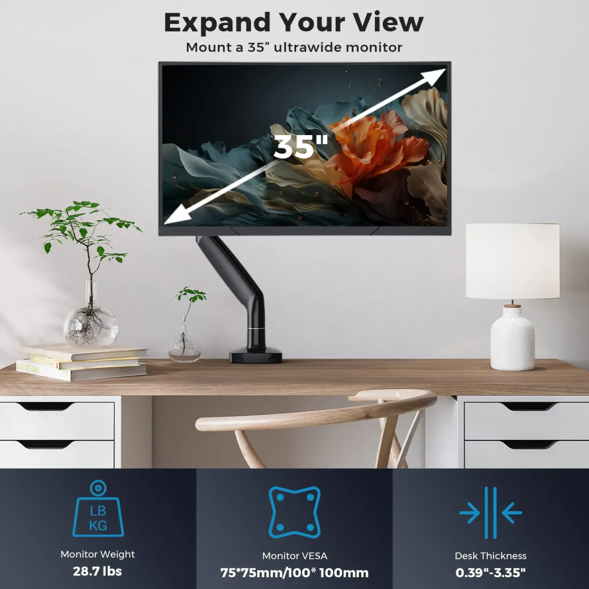 A black dual screen desk mount