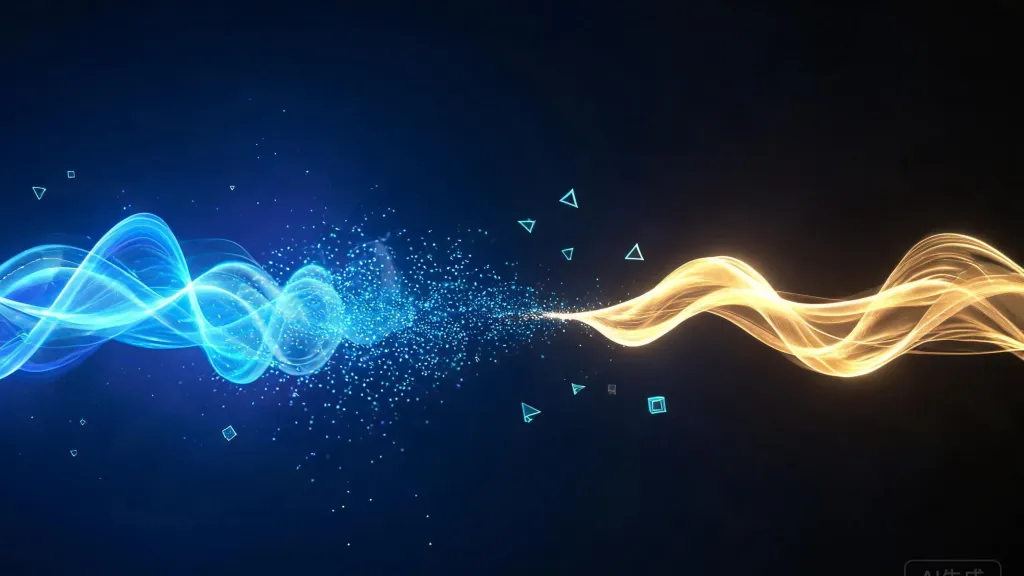 Abstract visualization of noise cancellation technology with sound waves being filtered