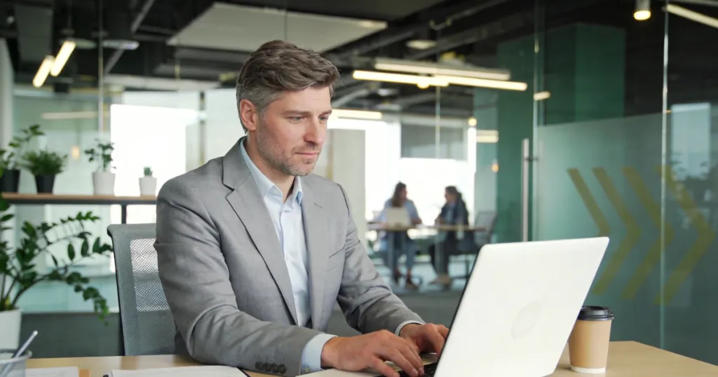 a man works in his office