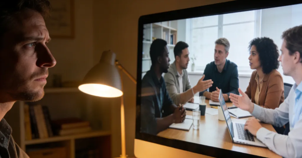 a man is having an online meeting