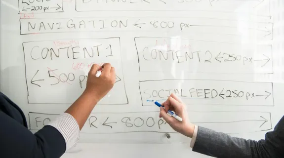 peopel writing on the whiteboard