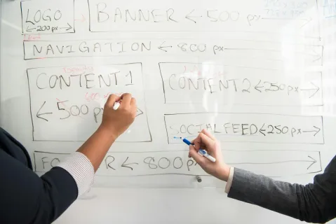 peopel writing on the whiteboard