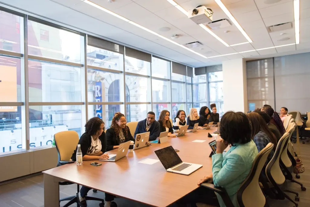 people is on a morning meeting around table