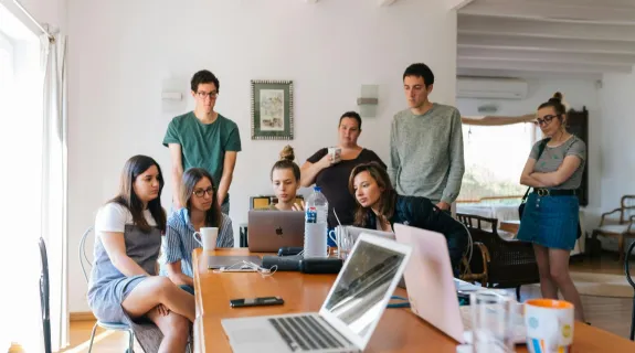 people working together to discuss something