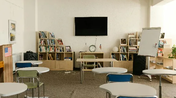 a classroom with class clock