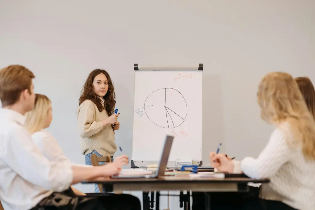 Praesentation mit digitaler flipchart und interaktivem display touch