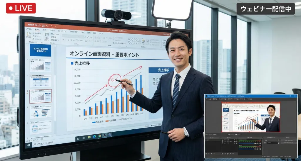 インタラクティブホワイトボードで会議をしている会社員たち