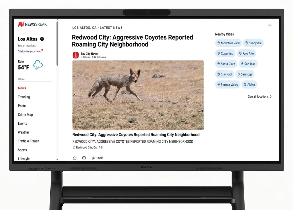 Use the interactive whiteboard screen to read news.