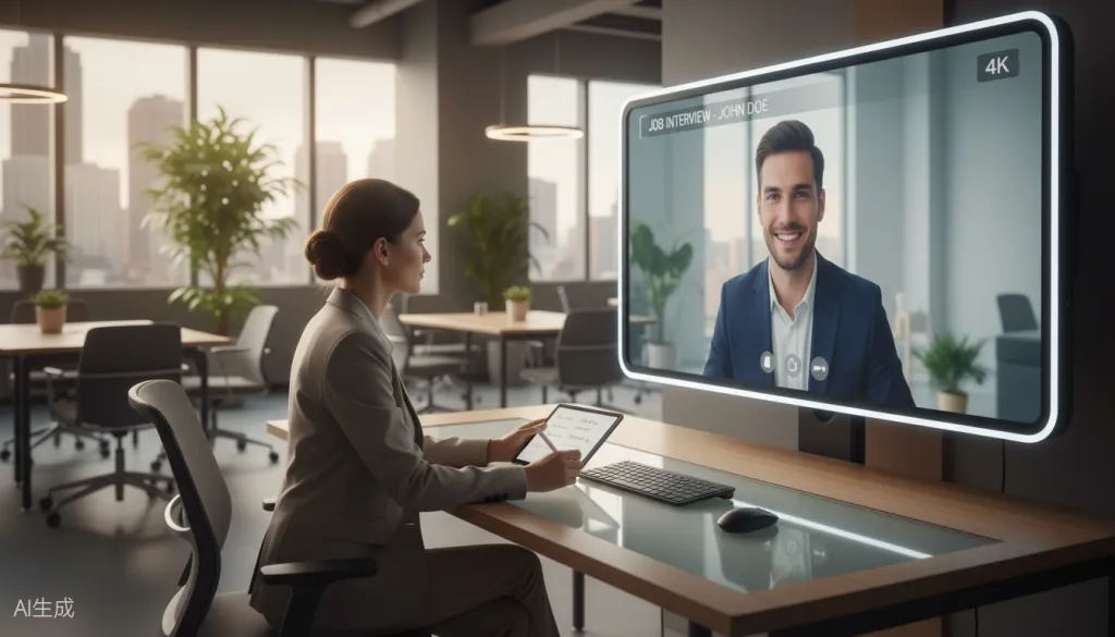 Figure 4: HR professional conducting a remote interview with crystal-clear 4K video quality
