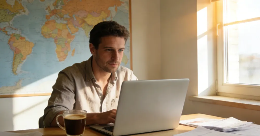 a man is working from home