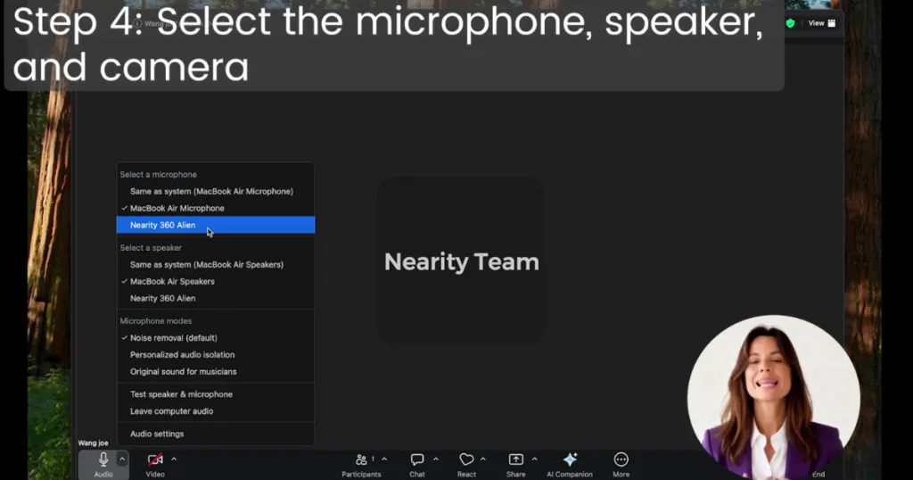 select Nearity 360 Alien as your microphone