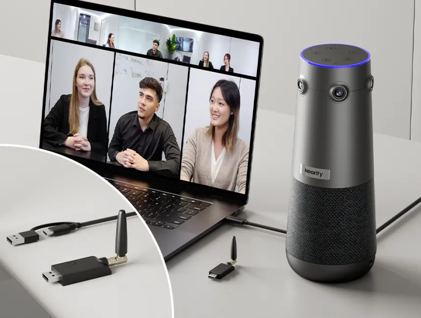 Matériel de vidéoconférence Nearity 360 Alien pour les entreprises dans une salle de conférence