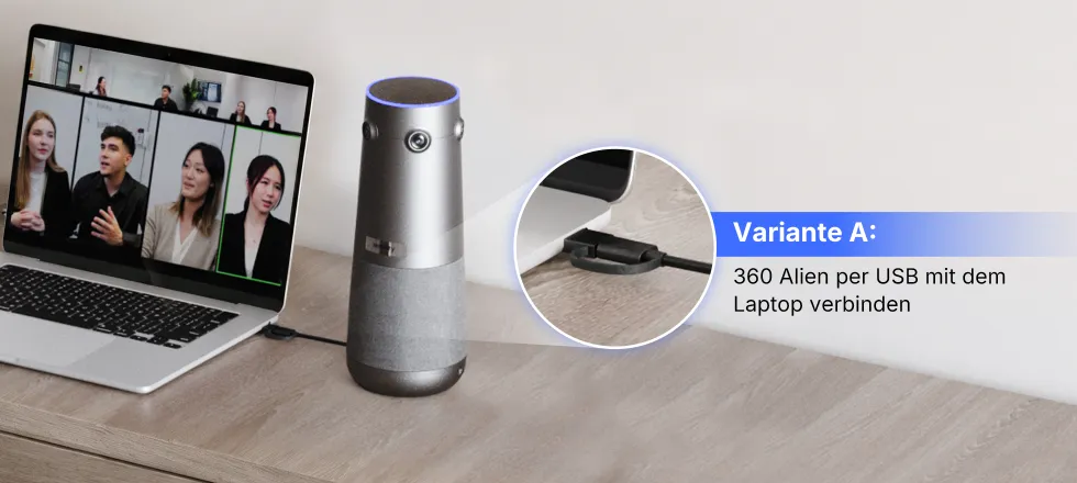 360 Alien per USB mit einem Raum PC verbunden für Videokonferenzen per Plug & Play