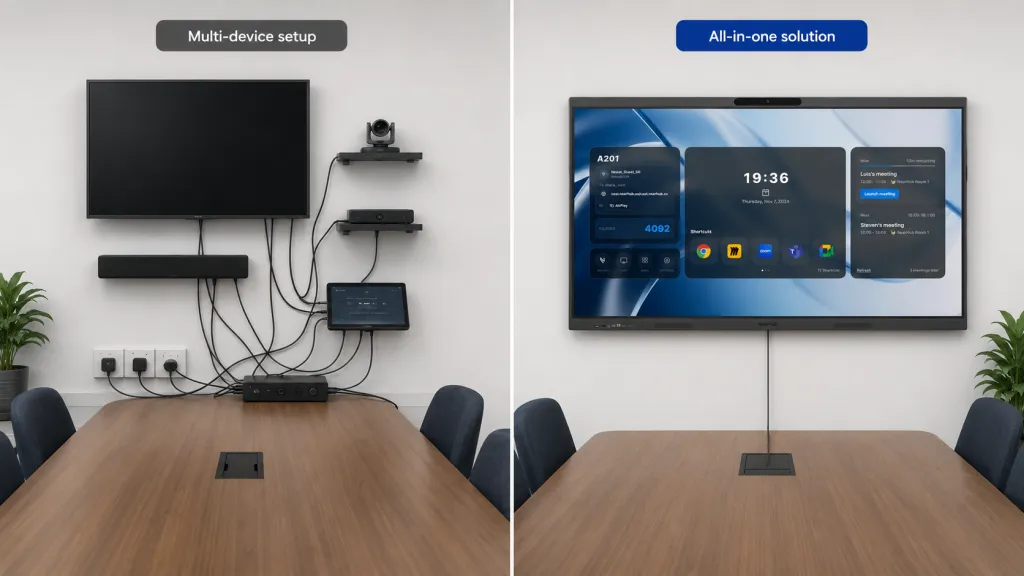 Simplified conference room installation with NearHub Board Max and minimal cabling