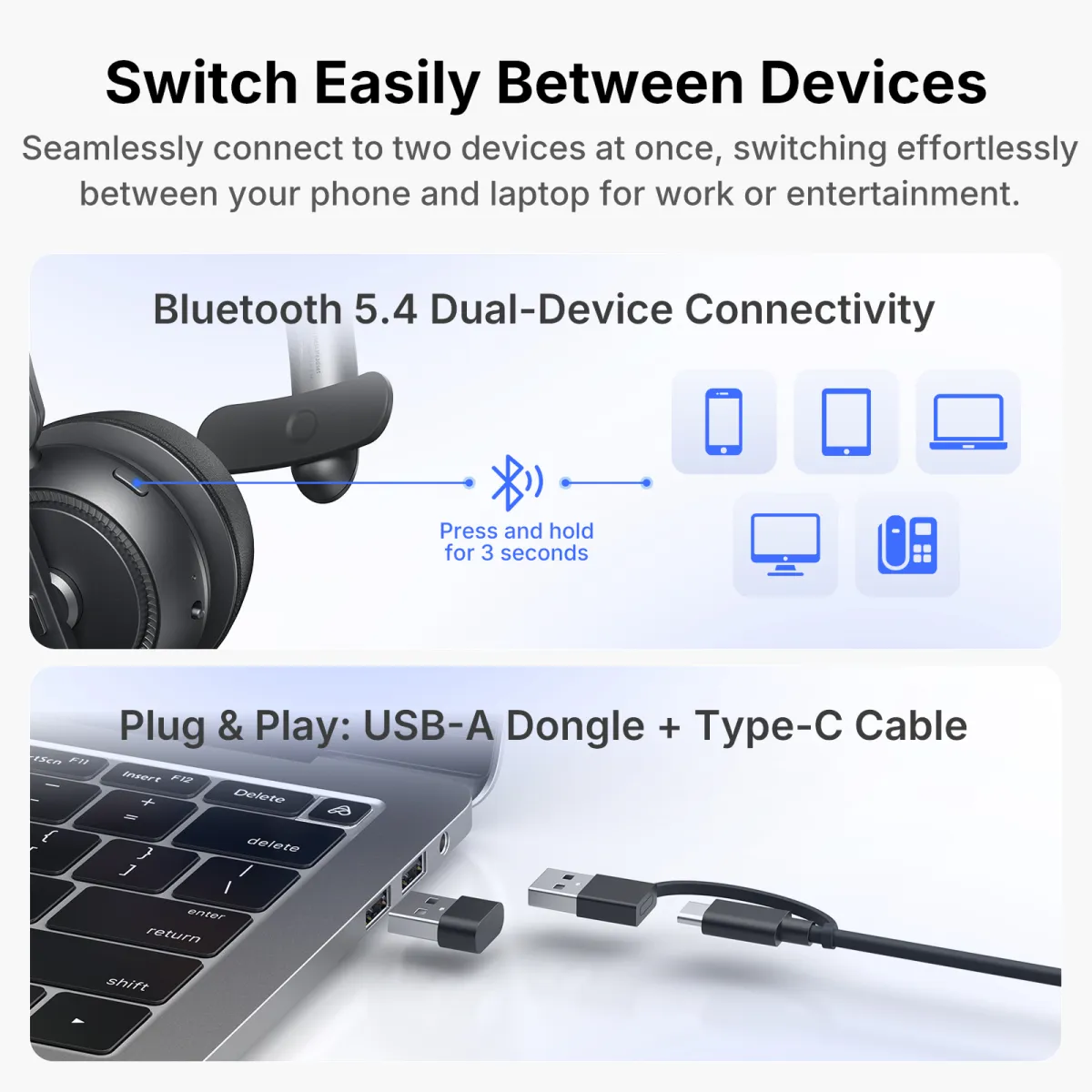 single ear bluetooth headset dual connection