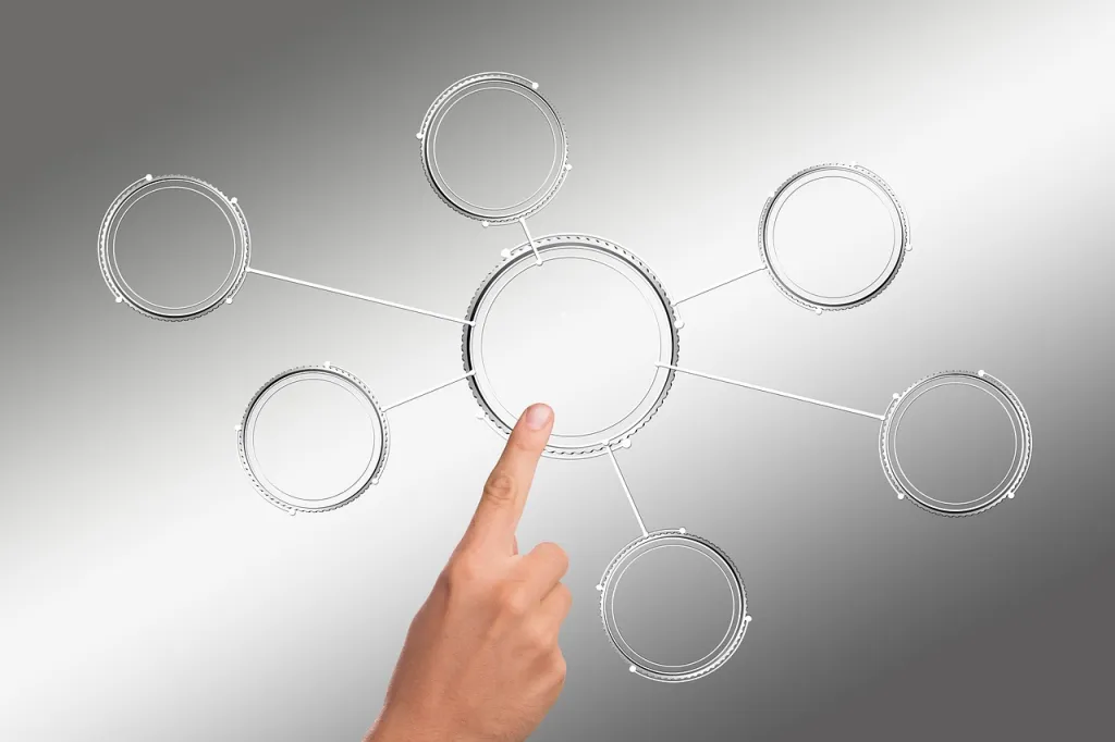 A small touchscreen displaying interactive charts and graphs during a business data analysis meeting
