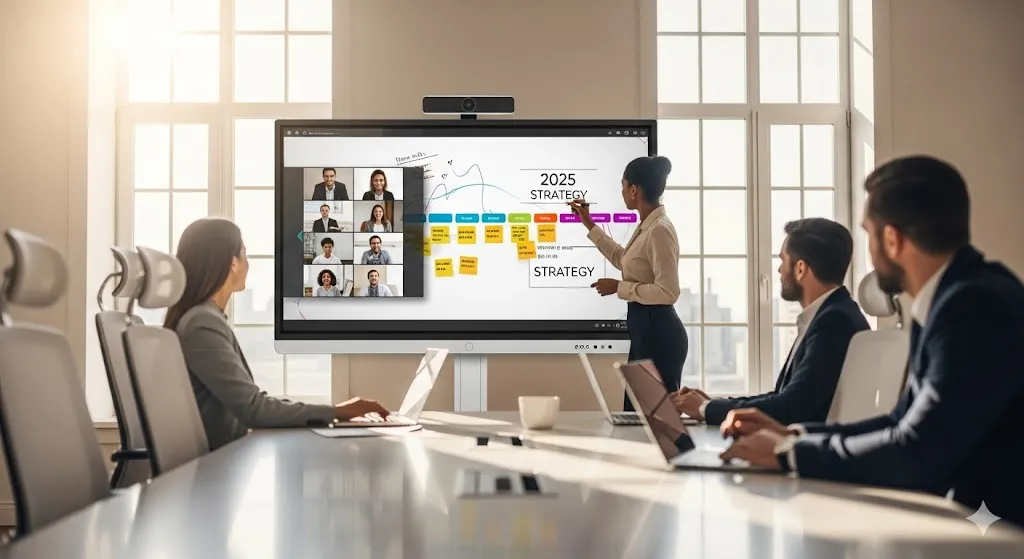 people using conference room tech in the best video conferencing equipment