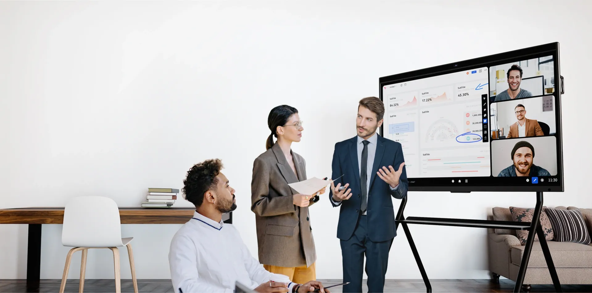 People using NearHub smart board for collaborating