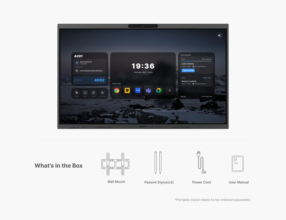 what's in the NearHub Board Max interactive touch whiteboard box