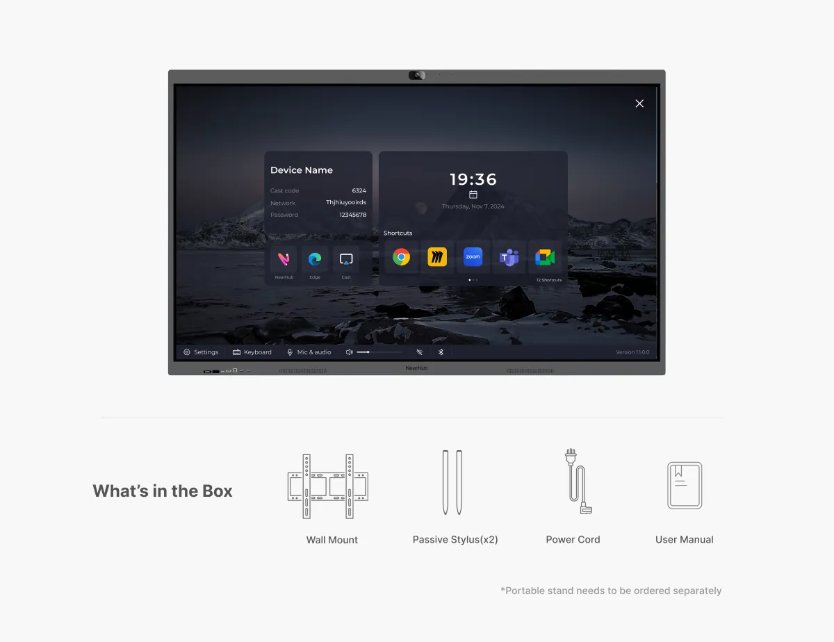 what's in the Nearhub Board pro interactive touch whiteboard box