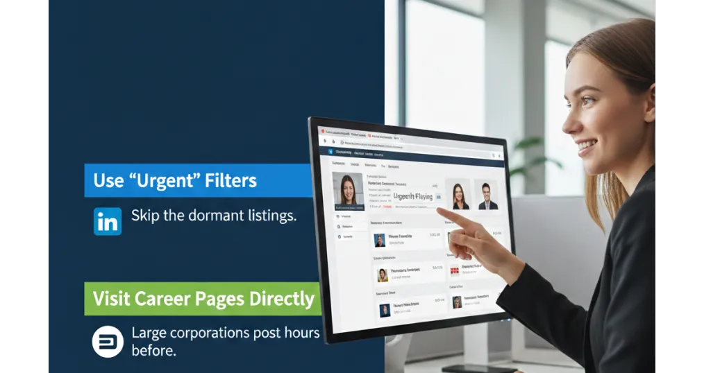 A person searching for urgent work on a mobile recruitment platform.