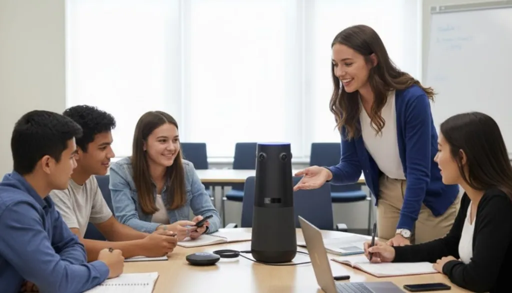 students learn how to use a conference camera.jpg