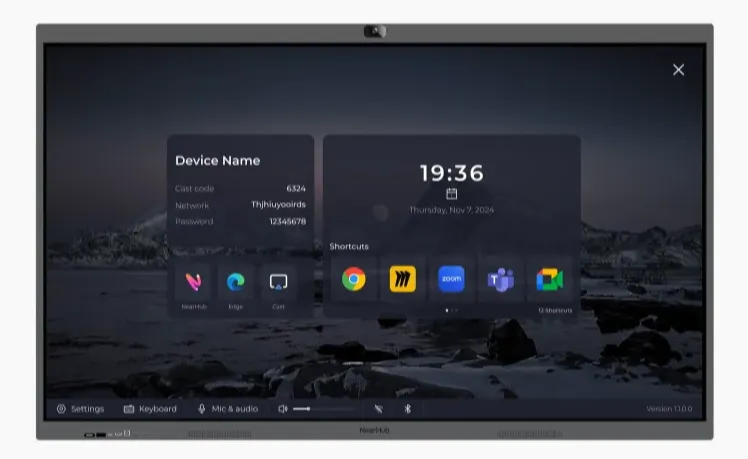 Detailaufnahme eines touch boards mit whiteboard tv funktion