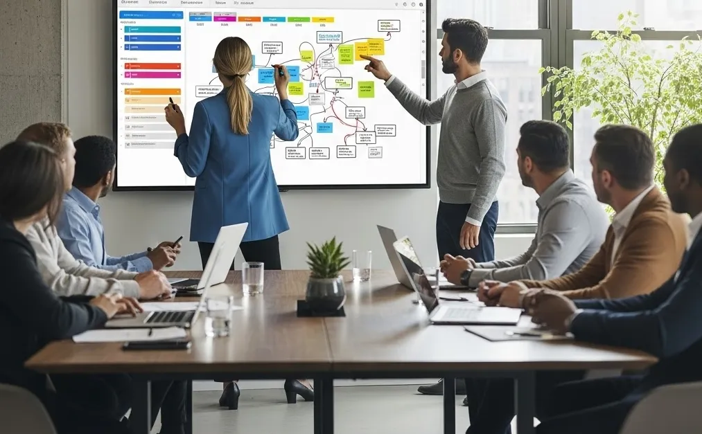 会社はスマートボードを活用して会議を行う