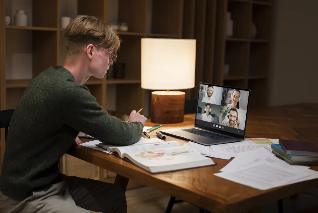 Young man learning virtual classroom