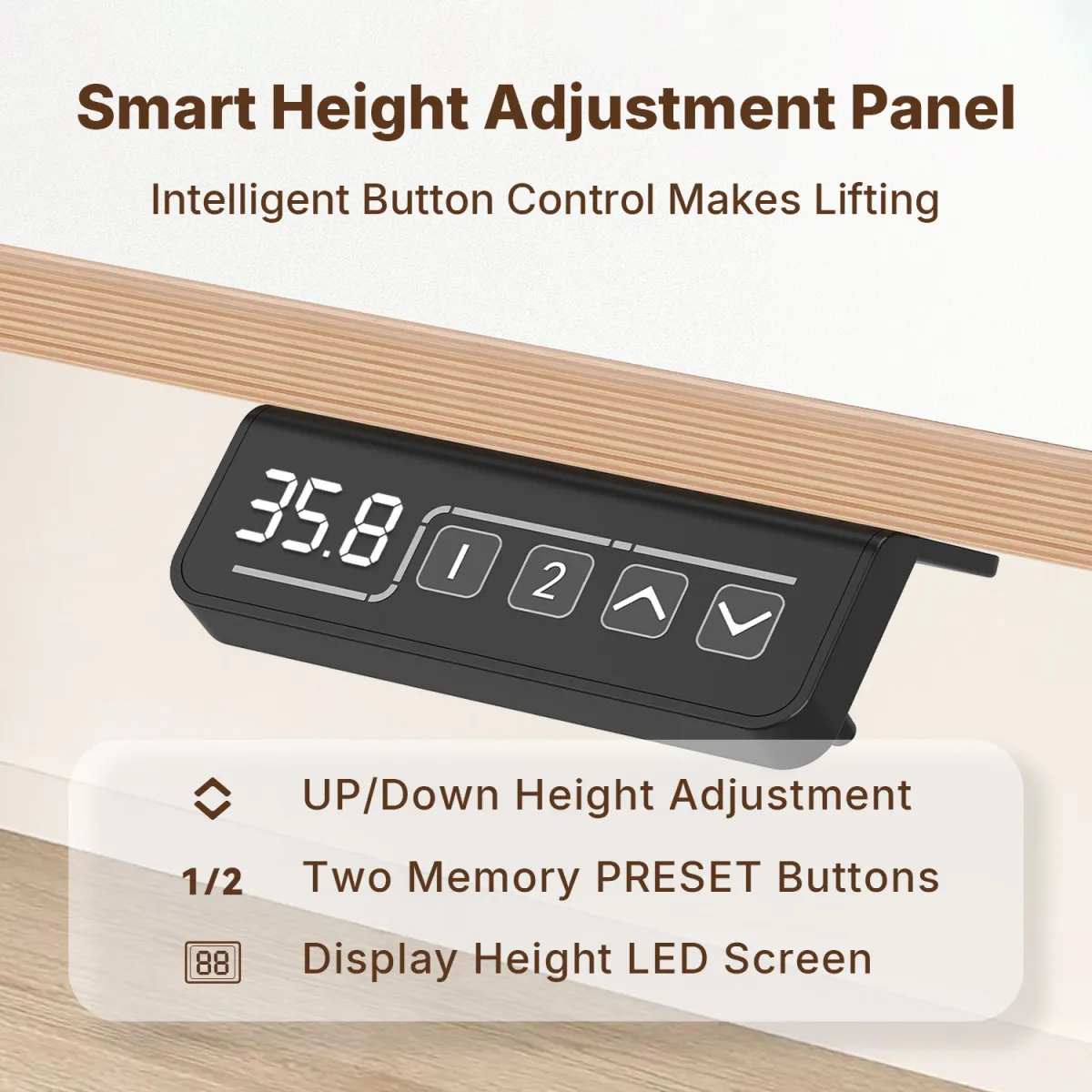 white electric adjustable desk details