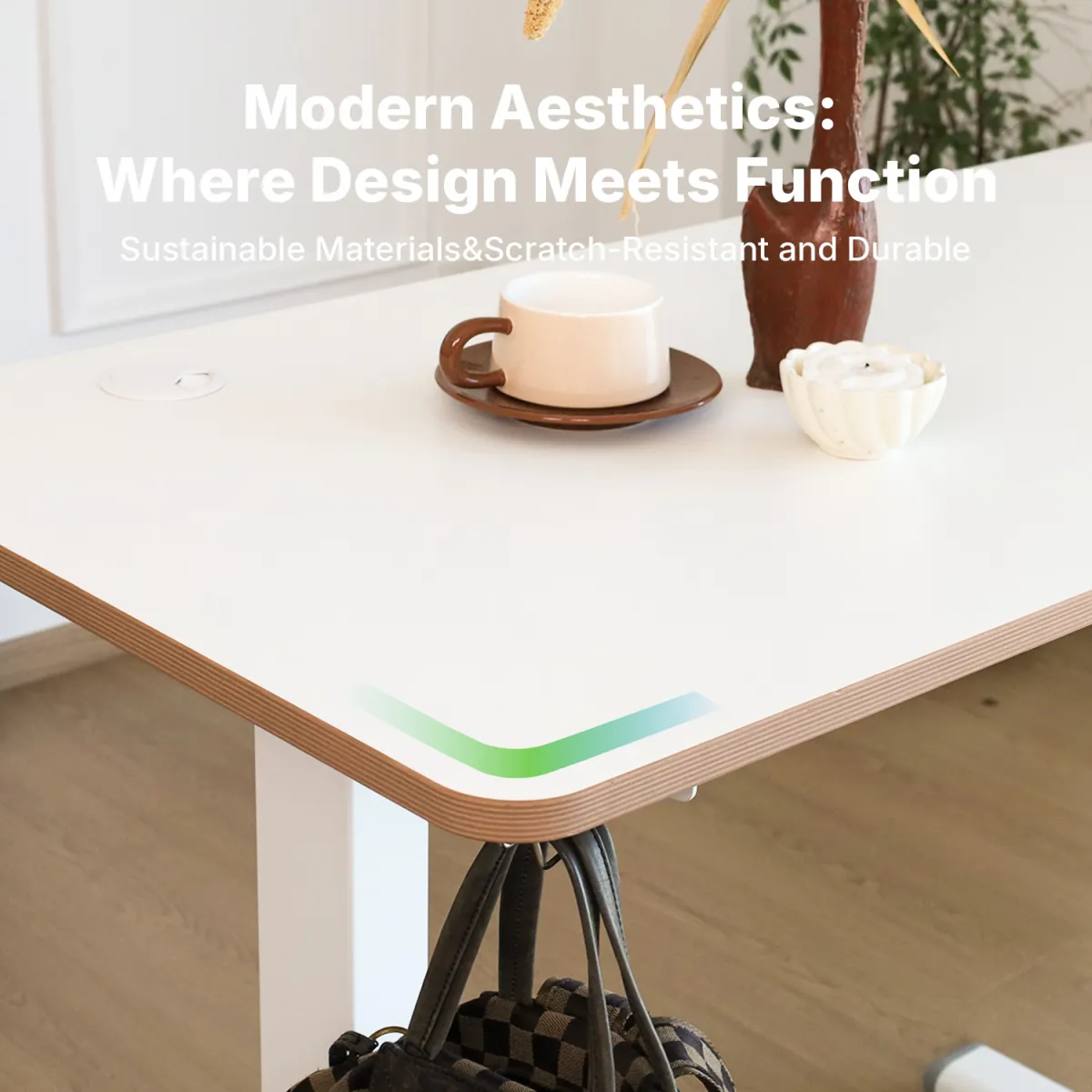white standing desk details