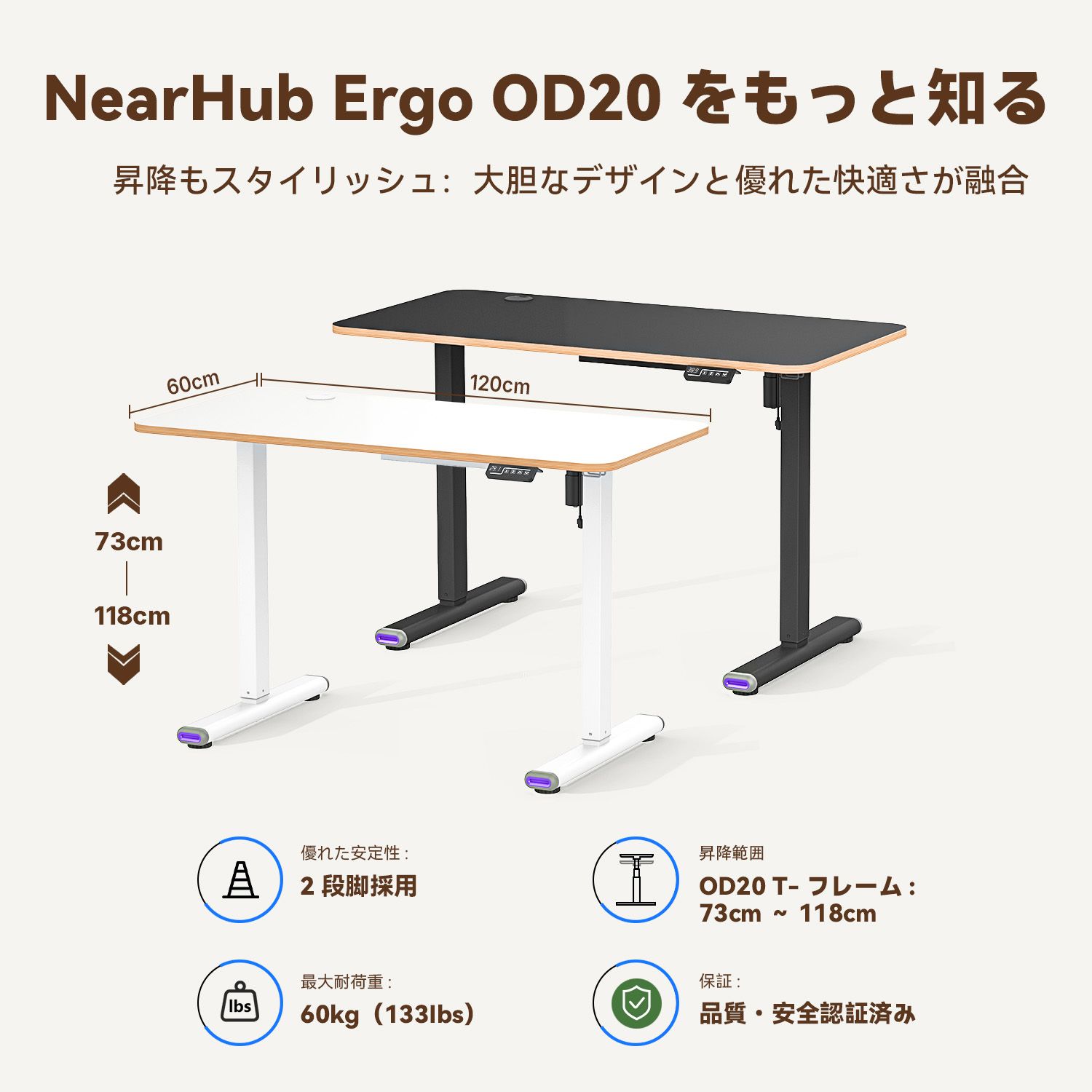 メモリープリセット機能付き電動昇降デスク | NearHub OD20