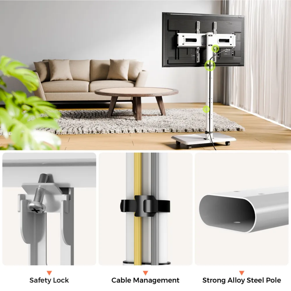 Details of white rolling tv carts