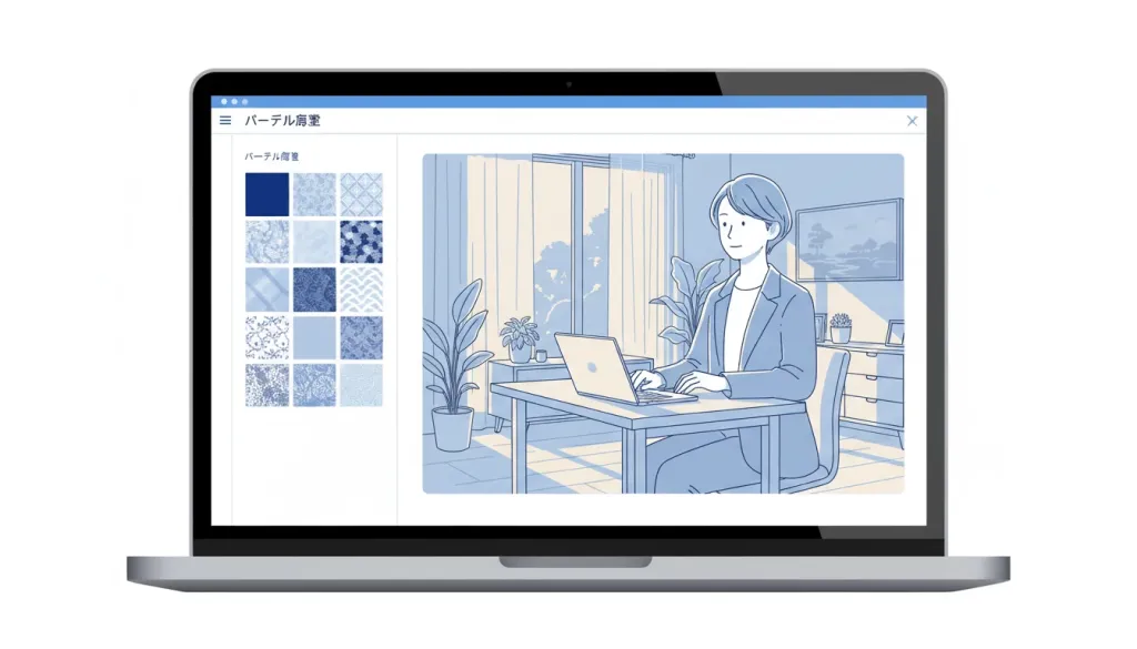 Zoom背景を設定して在宅で使用イメージ