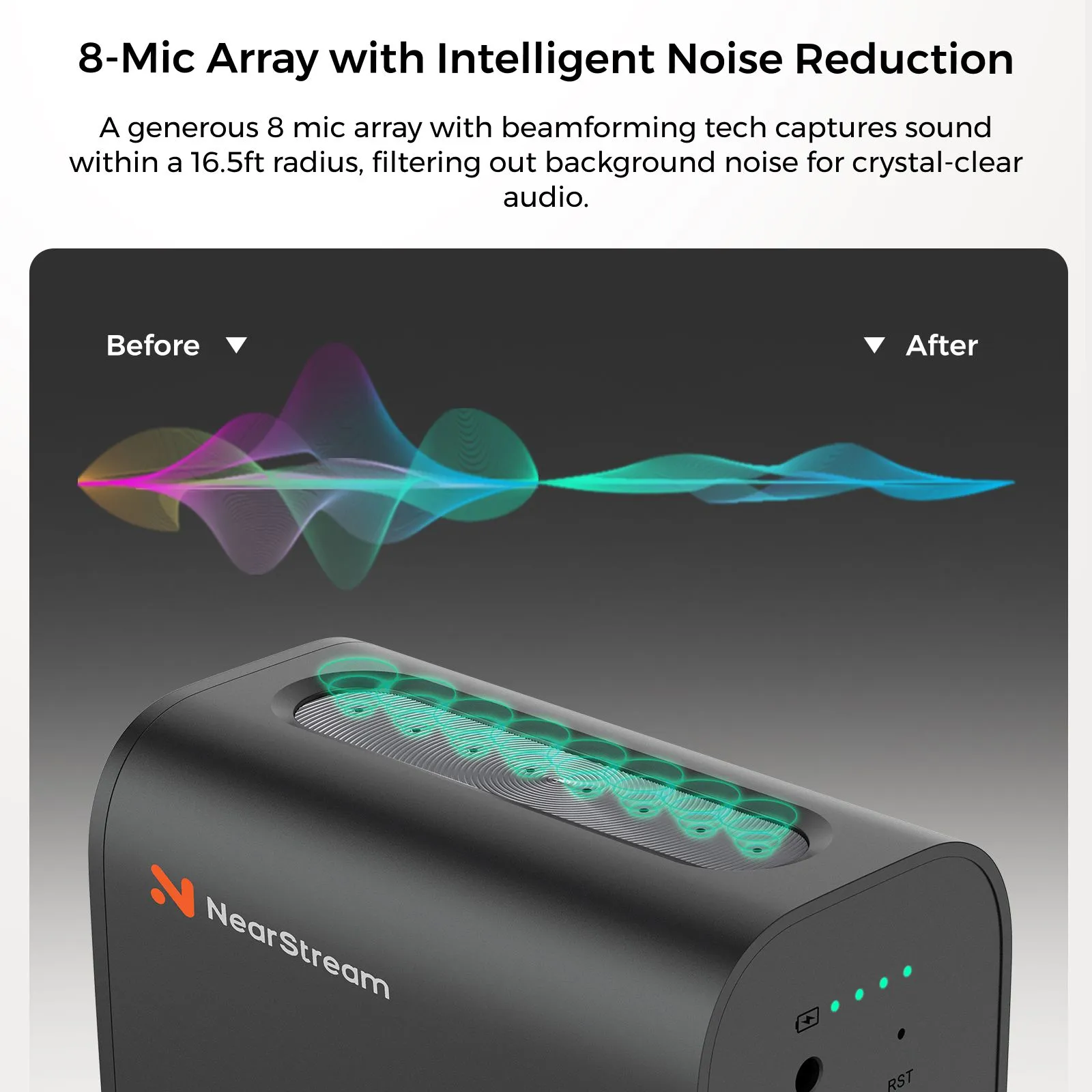 8-mic arrays with AI-noise cancellation 