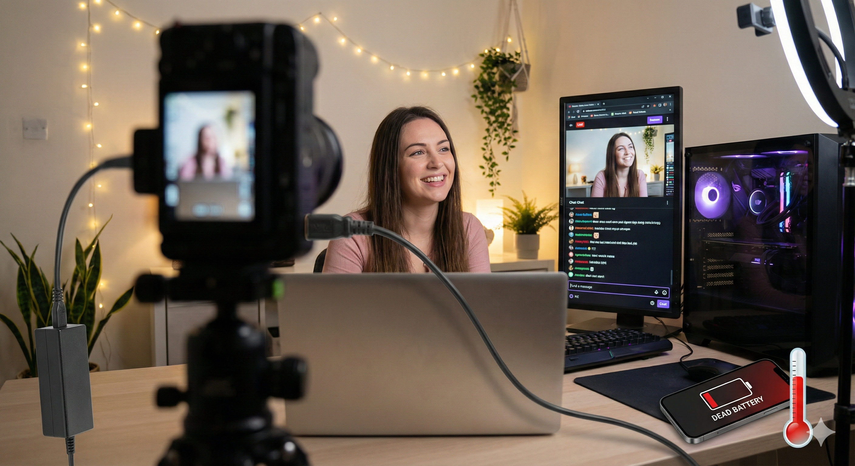 Vertical camera setup on a tripod for live streaming