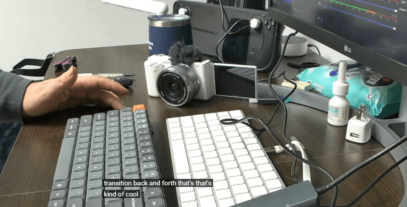4k video camera review showing VM20 used in a two-person podcast setup